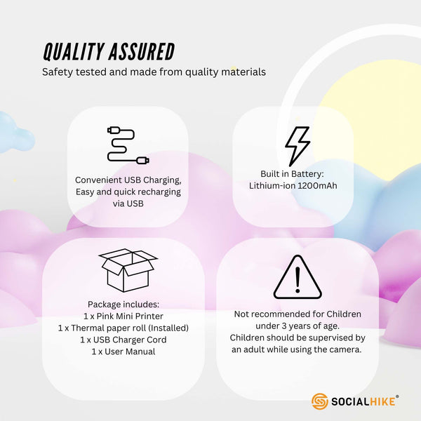 Portable Mini Printer Pink Inkless Bluetooth Phone Pocket Thermal Printing Printers