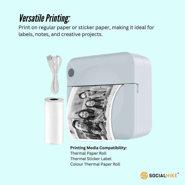 Portable Mini Printer Blue Inkless Bluetooth Phone Pocket Thermal Printing Printers