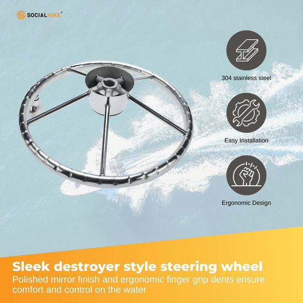 13.5" Boat Stainless Steel Steering Wheel Spoke With Knob For 3/4" Shaft Boat Engines