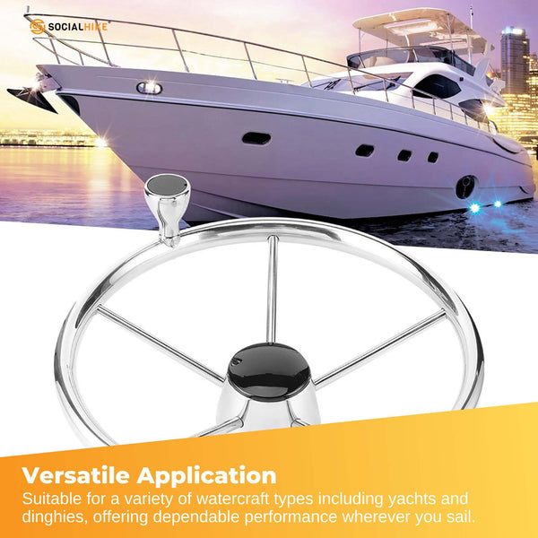 13.5" Boat Stainless Steel Steering Wheel Spoke With Knob For 3/4" Shaft Boat Engines