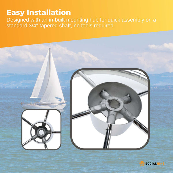 13.5" Boat Stainless Steel Steering Wheel Spoke With Knob For 3/4" Shaft Boat Engines