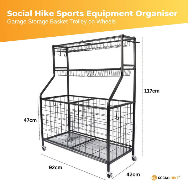 Social Hike Storage Organiser Trolley On Wheels Garage Sports Equipment Basket Storage Bins & Baskets