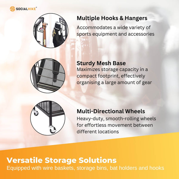 Social Hike Storage Organiser Trolley On Wheels Garage Sports Equipment Basket Storage Bins & Baskets