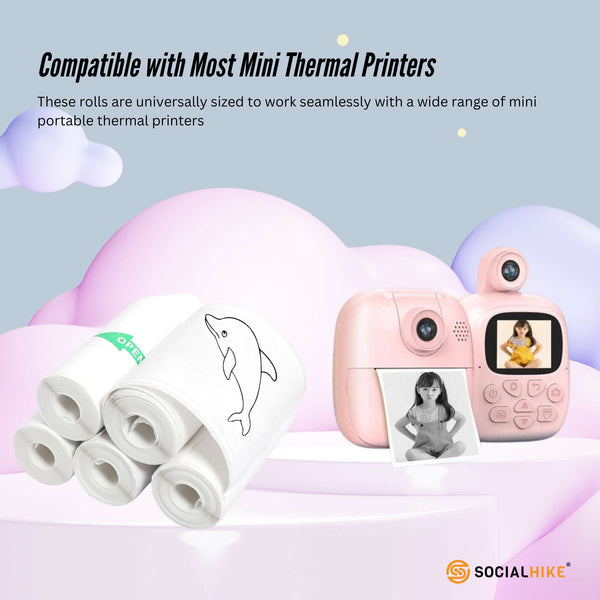 Social Hike 5 Pack Thermal Paper Camera Rolls Sticker Instant Print Refill Printer Paper