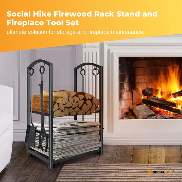Social Hike Firewood Rack Stand And Fireplace Tool Set For Log Holder Storage Fireplace & Stove Accessories