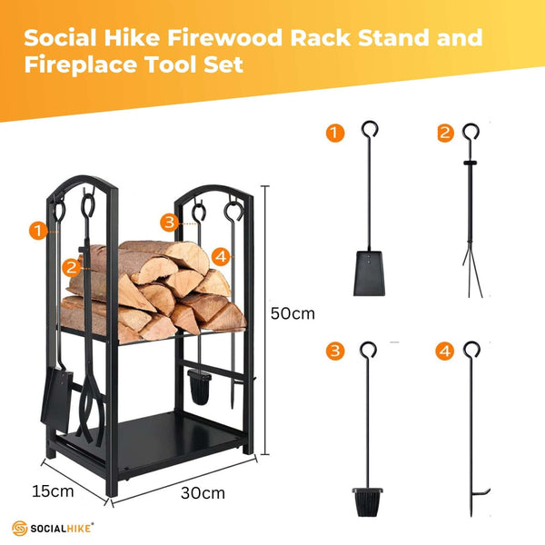 Social Hike Firewood Rack Stand And Fireplace Tool Set For Log Holder Storage Fireplace & Stove Accessories
