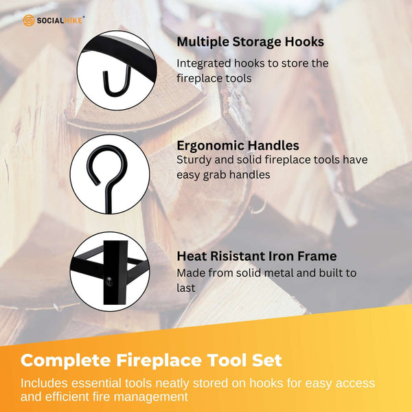 Social Hike Firewood Rack Stand And Fireplace Tool Set For Log Holder Storage Fireplace & Stove Accessories
