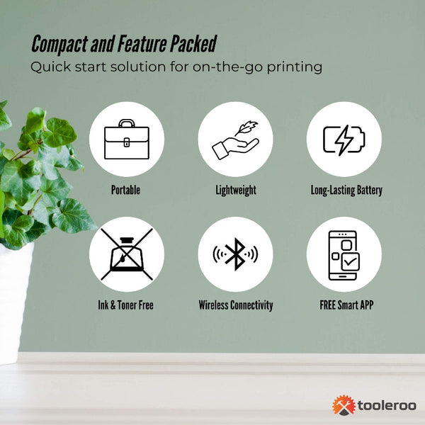 Tooleroo A4 Thermal Printer Black + Paper Kit Wireless And Inkless Printer Paper