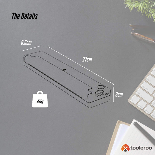 Tooleroo A4 Thermal Printer Black + Paper Kit Wireless And Inkless Printer Paper