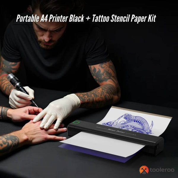 Tooleroo A4 Thermal Printer Black + Tattoo Stencil Paper Wireless Paper Products