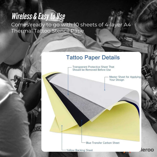 Tooleroo A4 Thermal Printer Black + Tattoo Stencil Paper Wireless Paper Products