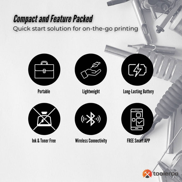 Tooleroo A4 Thermal Printer Black + Tattoo Stencil Paper Wireless Paper Products