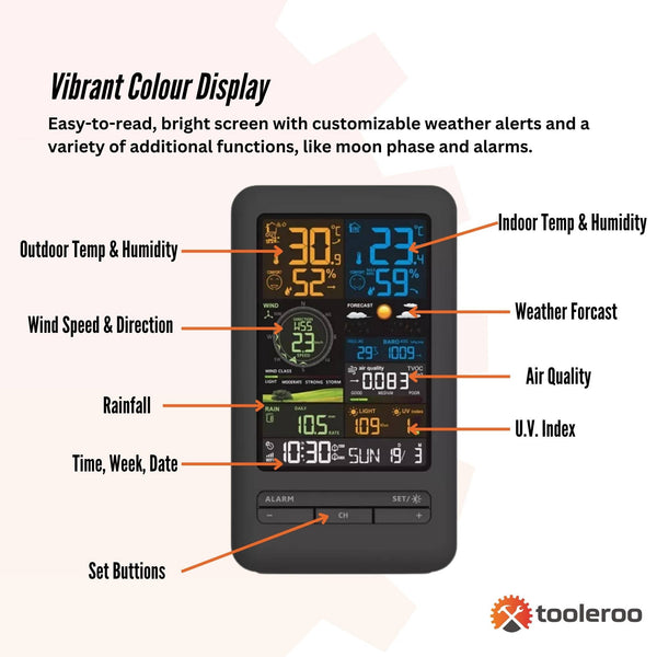 Tooleroo Weather Station 7 In 1 Professional Home Forecast Outdoor Sensor Washing Lines