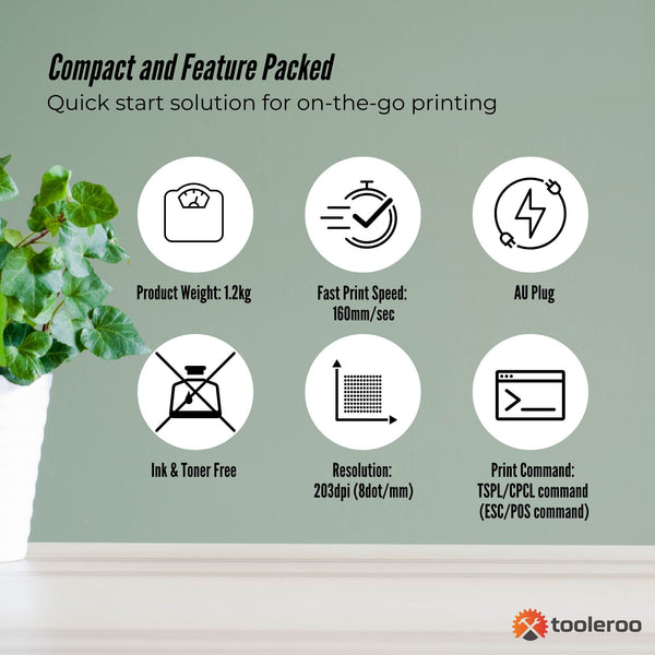 Tooleroo Bluetooth Thermal Label Printer Usb Pos Receipt Shipping Printing Label Printers