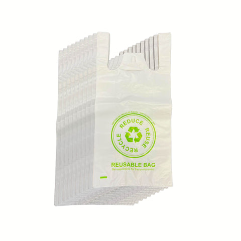 100X Medium Reusable Plastic Singlet Shopping Bags 80% Recycled 38Um Reusable Shopping Bags