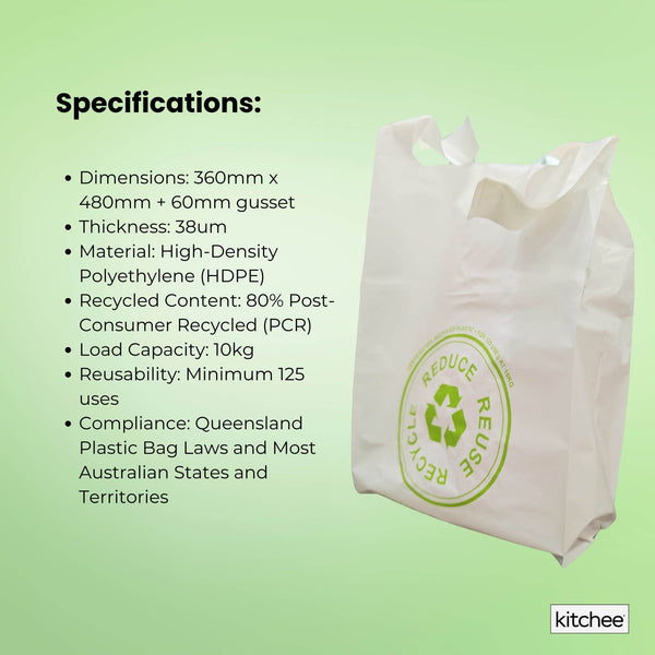 100X Medium Reusable Plastic Singlet Shopping Bags 80% Recycled 38Um Reusable Shopping Bags