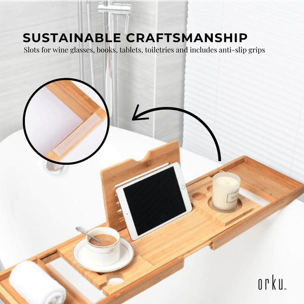 Bamboo Bath Tray Caddy Adjustable Furniture For Home And Garden Shower Trays Shower Trays & Bases