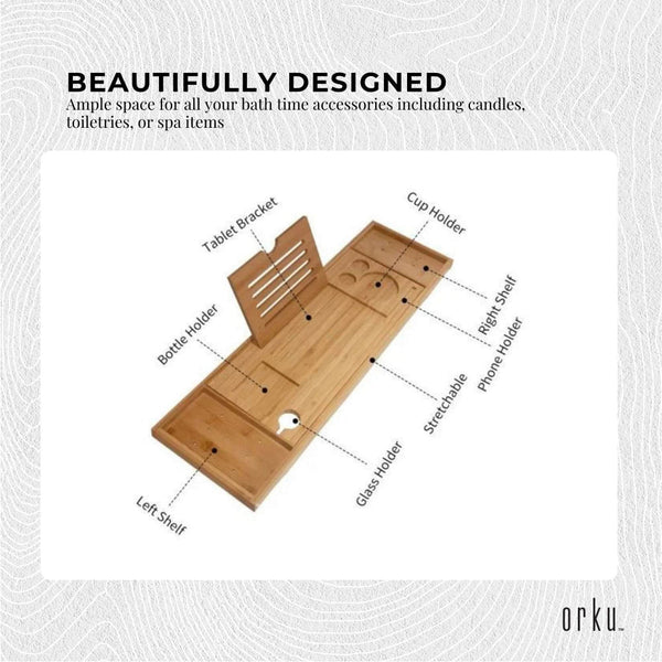 Bamboo Bath Tray Caddy Adjustable Furniture For Home And Garden Shower Trays Shower Trays & Bases