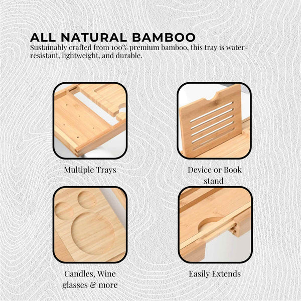 Bamboo Bath Tray Caddy Adjustable Furniture For Home And Garden Shower Trays Shower Trays & Bases