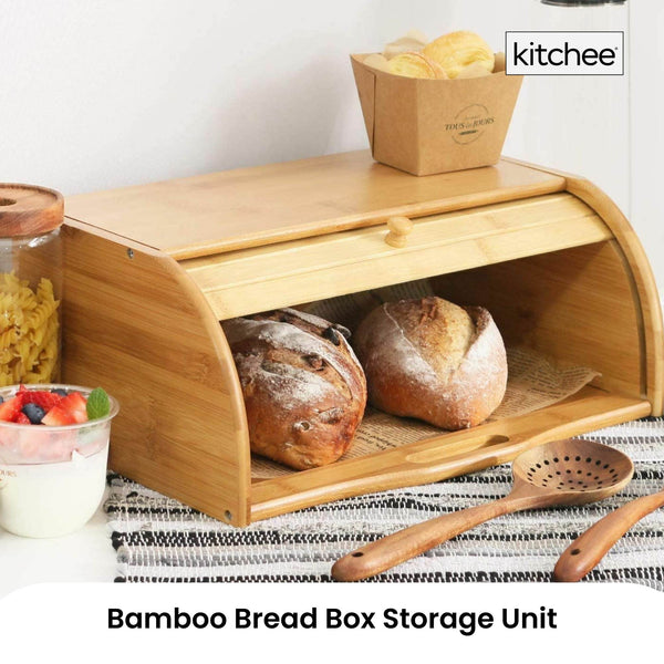Kitchee 40Cm Bamboo Bread Box Storage Bin Keeper Kitchen Counter Container Bread Bins