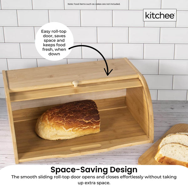 Kitchee 40Cm Bamboo Bread Box Storage Bin Keeper Kitchen Counter Container Bread Bins