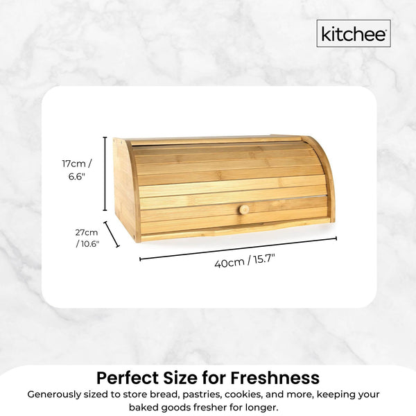 Kitchee 40Cm Bamboo Bread Box Storage Bin Keeper Kitchen Counter Container Bread Bins