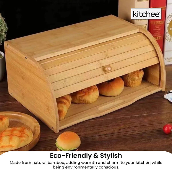 Kitchee 40Cm Bamboo Bread Box Storage Bin Keeper Kitchen Counter Container Bread Bins