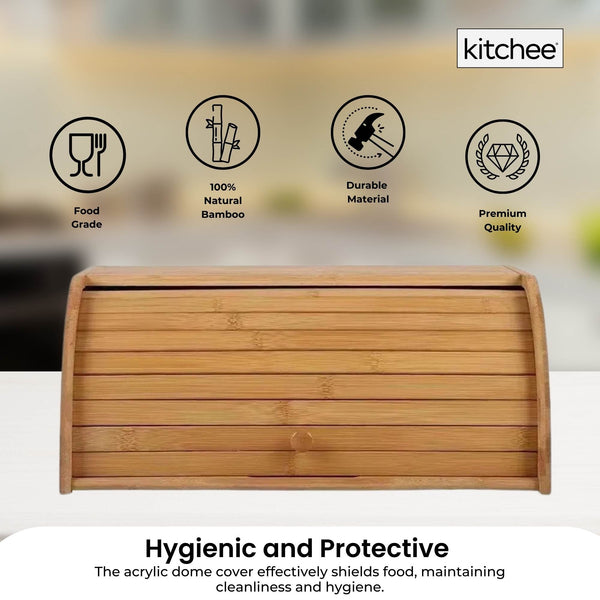 Kitchee 40Cm Bamboo Bread Box Storage Bin Keeper Kitchen Counter Container Bread Bins