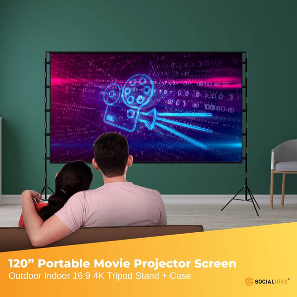 120 Movie Projector Screen Outdoor Indoor 16:9 4K Tripod Stand Case Reusable Shopping Bags