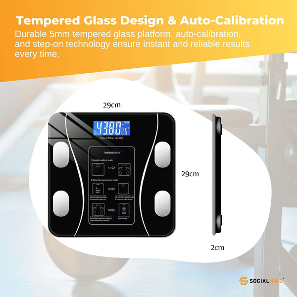 Bluetooth Black Digital Body Fat Bmi Usb Rechargeable With App Bathroom Scales