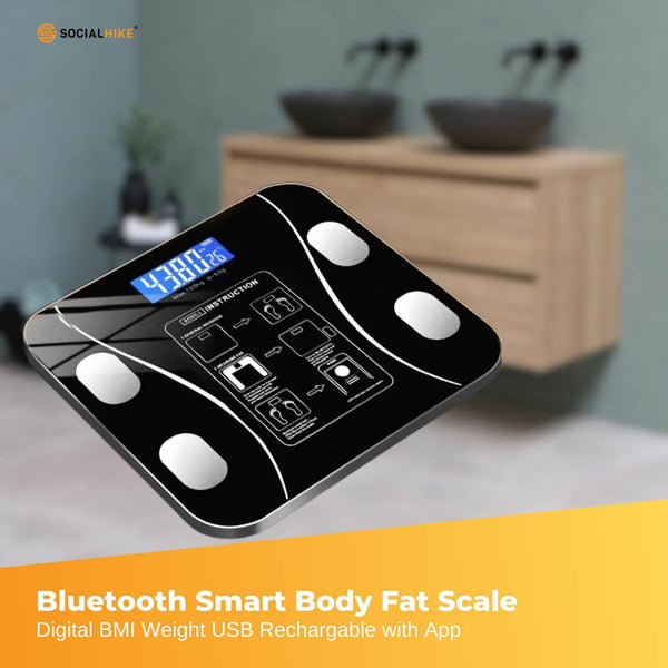 Bluetooth Black Digital Body Fat Bmi Usb Rechargeable With App Bathroom Scales