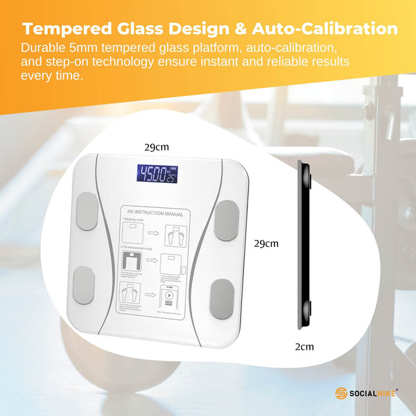 Bluetooth Smart Body Fat Bathroom Scale White Digital Bmi Usb Recharge With App Bathroom Scales