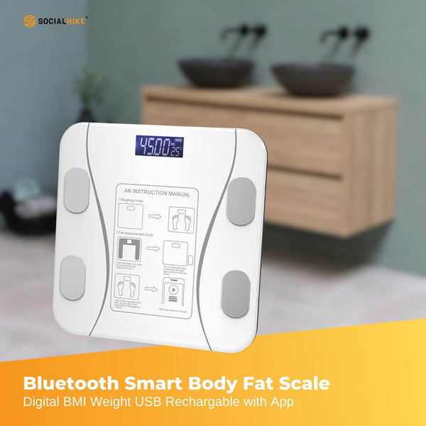 Bluetooth Smart Body Fat Bathroom Scale White Digital Bmi Usb Recharge With App Bathroom Scales