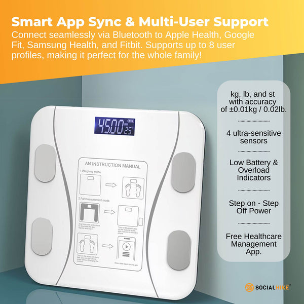 Bluetooth Smart Body Fat Bathroom Scale White Digital Bmi Usb Recharge With App Bathroom Scales