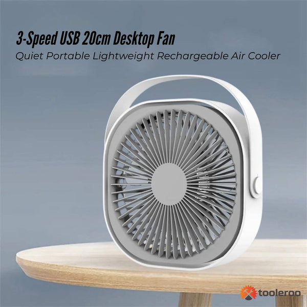 3 Speed Usb 20Cm Desktop Fan Quiet Portable Lightweight Rechargeable Cooler Portable Fans
