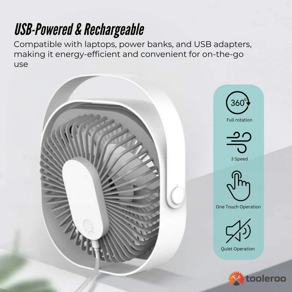 3 Speed Usb 20Cm Desktop Fan Quiet Portable Lightweight Rechargeable Cooler Portable Fans