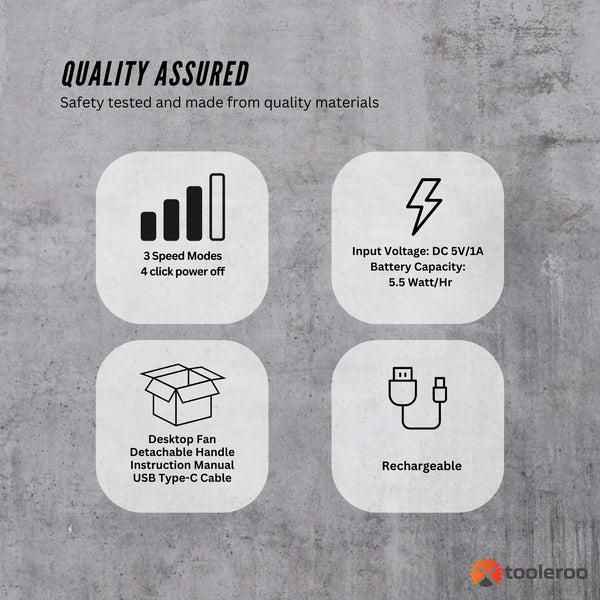 3 Speed Usb 20Cm Desktop Fan Quiet Portable Lightweight Rechargeable Cooler Portable Fans