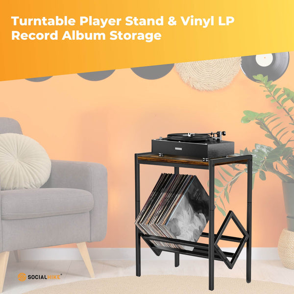 Social Hike Turntable Player Stand & Vinyl Lp Record Album Storage Black Metal Turntables