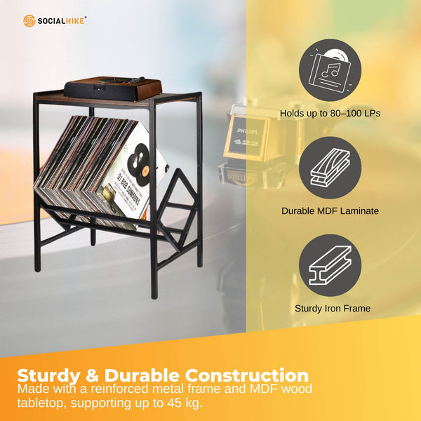 Social Hike Turntable Player Stand & Vinyl Lp Record Album Storage Black Metal Turntables