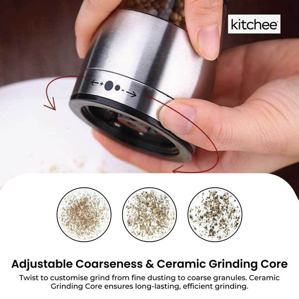 Stainless Steel Salt Pepper Spice Grinder Mill Adjustable Coarseness Salt & Pepper