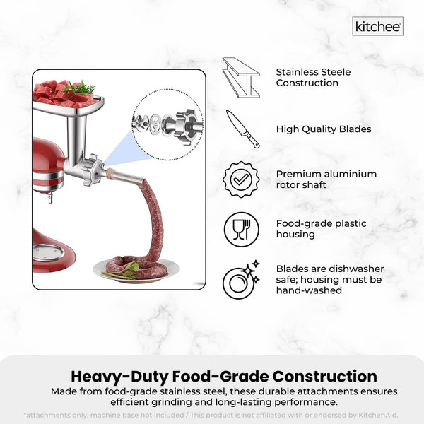 Kitchee Meat Food Grinder Sausage Attachment Compatible With Kitchenaid Mixers Food Processors