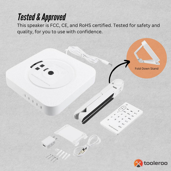 Tooleroo Wall Mountable Cd Player Speaker Bluetooth Hifi Fm Radio White Audio Docks & Mini Speakers