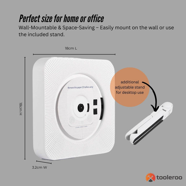 Tooleroo Wall Mountable Cd Player Speaker Bluetooth Hifi Fm Radio White Audio Docks & Mini Speakers