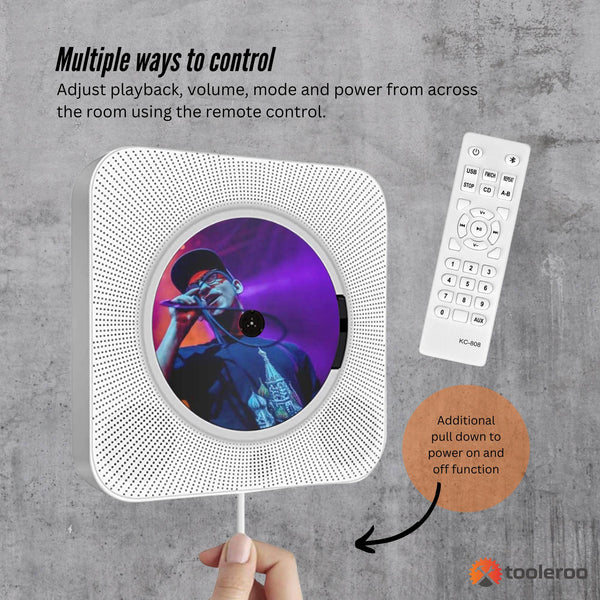 Tooleroo Wall Mountable Cd Player Speaker Bluetooth Hifi Fm Radio White Audio Docks & Mini Speakers