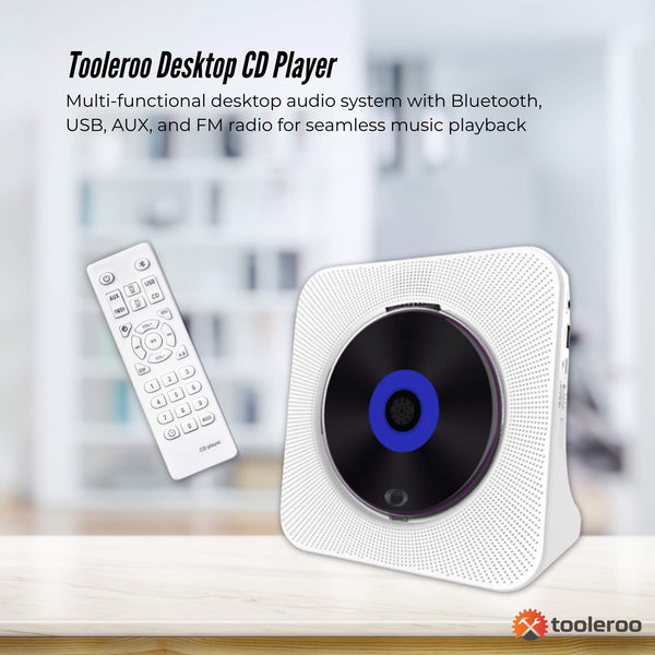 Tooleroo Usb Rechargeable Desktop Cd Player Speaker Bluetooth Portable White Audio Docks & Mini Speakers