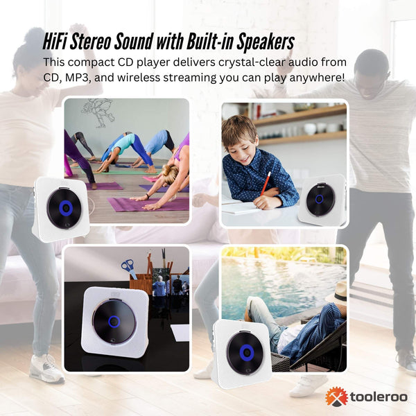 Tooleroo Usb Rechargeable Desktop Cd Player Speaker Bluetooth Portable White Audio Docks & Mini Speakers