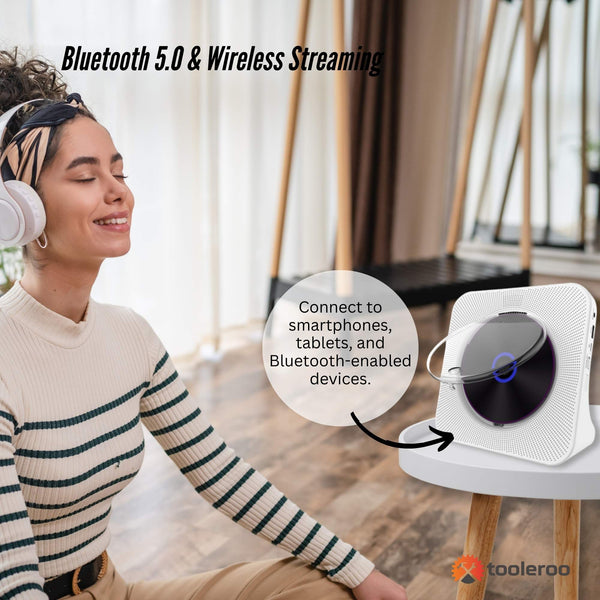 Tooleroo Usb Rechargeable Desktop Cd Player Speaker Bluetooth Portable White Audio Docks & Mini Speakers