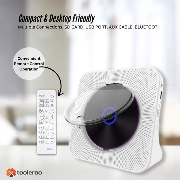 Tooleroo Usb Rechargeable Desktop Cd Player Speaker Bluetooth Portable White Audio Docks & Mini Speakers