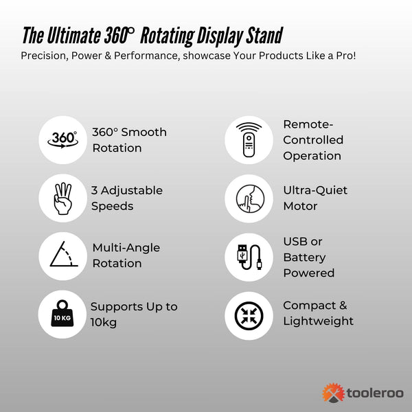 Tooleroo Electric 360 Rotating Product Display Stand White For Merchandise Video Display Stands