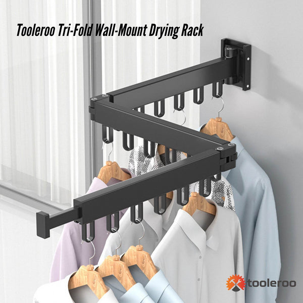 Tooleroo Clothes Drying Rack Tri Fold Wall Mount Space Saving Laundry Hanger Garment Racks